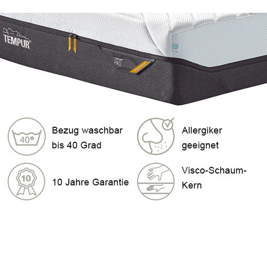 Thumbnail - Tempur Matratze Pro® Coolquilt, Anthrazit, Weiß, Textil, Füllung: Viskoelastischer Kern, rechteckig, 180x200 cm, Über- u...