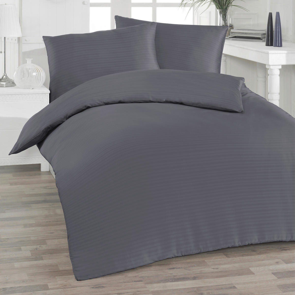 BETTWÄSCHE Seersucker 200/200 cm  - Dunkelgrau, Design, Textil (200/200cm) - Florella