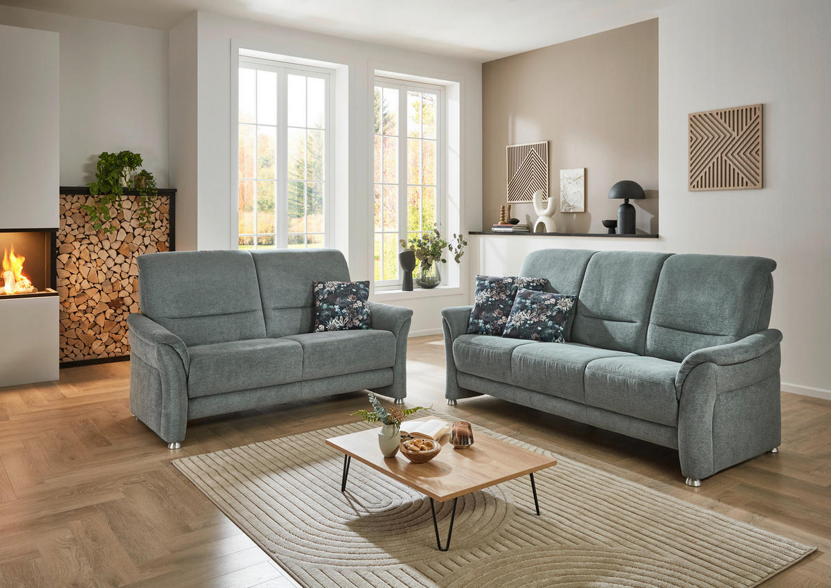 2,5-SITZER Flachgewebe Graublau  - Graublau/Alufarben, Konventionell, Textil/Metall (172/96/93cm) - Beldomo Premium