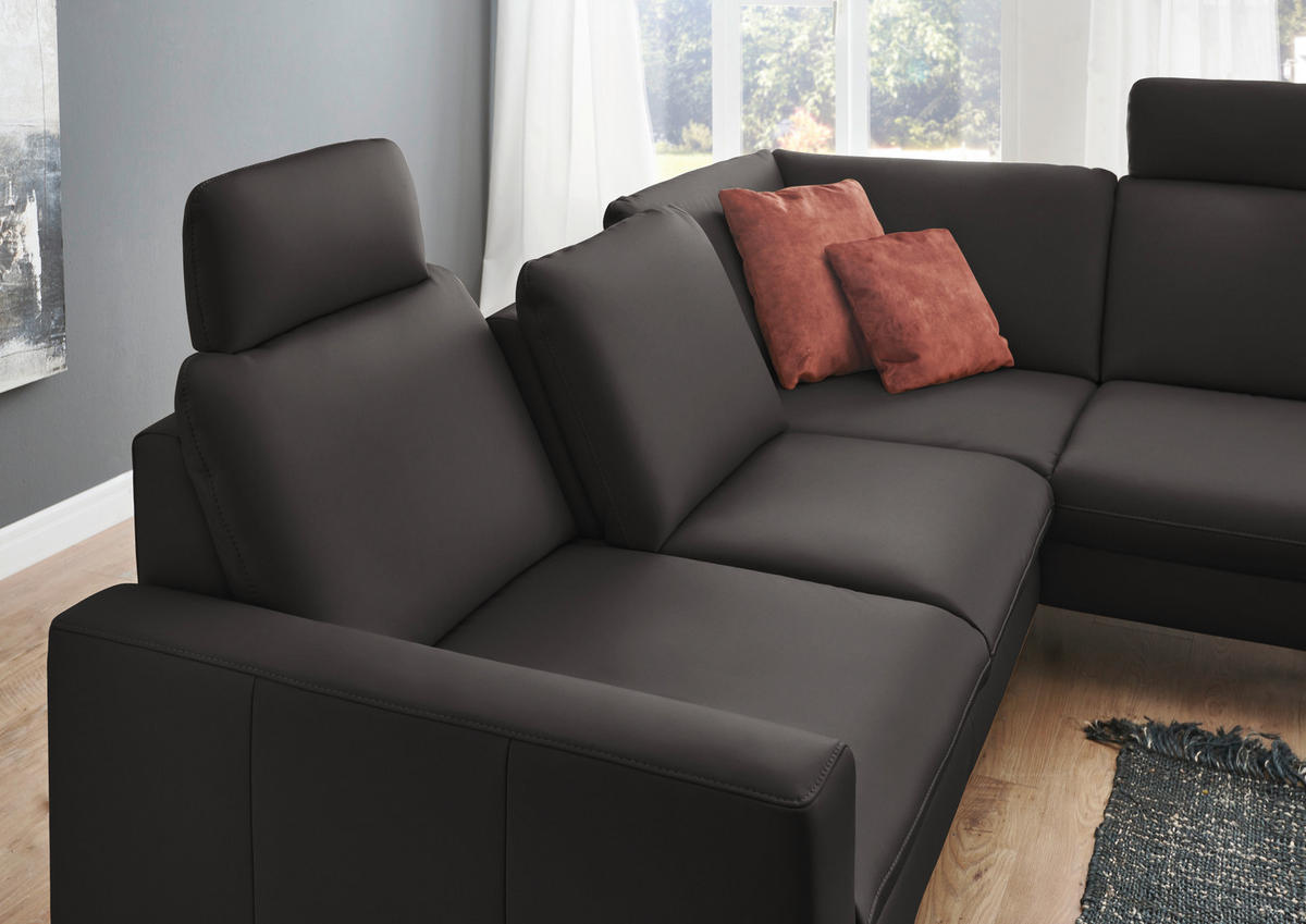 ECKSOFA in Echtleder Dunkelgrau  - Dunkelgrau/Schwarz, Design, Leder/Metall (250/194cm) - Beldomo Premium