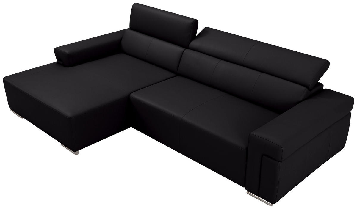 Ecksofa inkl. Funktion DUA Schwarz Echtleder  - Chromfarben/Schwarz, Design, Leder/Metall (170/293cm) - Novel