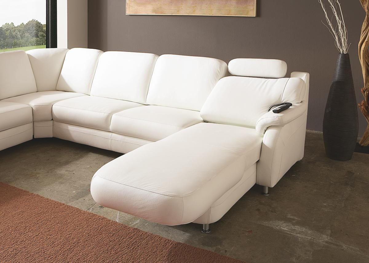 WOHNLANDSCHAFT in Echtleder Weiss  - Weiss/Alufarben, Konventionell, Leder/Metall (165/329/239cm) - Beldomo Premium