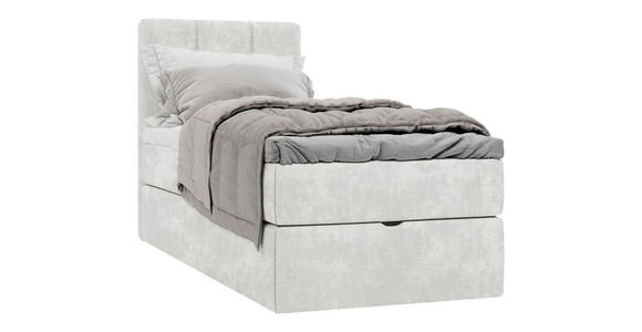 BOXBETT 70/200 cm,  in Creme, Matratze, gepolstertes Kopfteil, Bettkasten, Topper, H3 = fest  - Creme/Schwarz, Design, Holzwerkstoff/Kunststoff (70/200cm) - Esposa