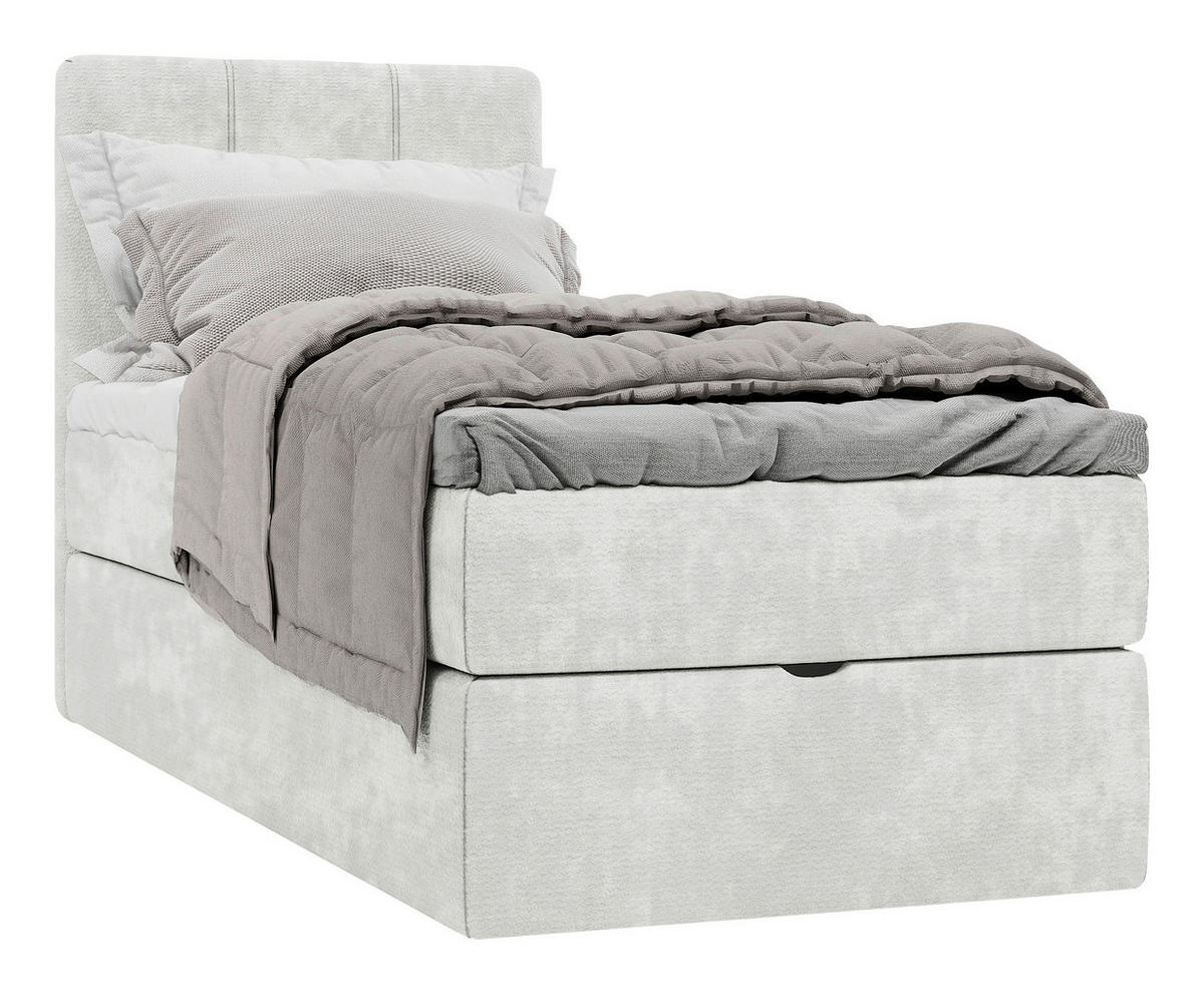 BOXBETT 70/200 cm,  in Creme, Matratze, gepolstertes Kopfteil, Bettkasten, Topper, H3 = fest  - Creme/Schwarz, Design, Holzwerkstoff/Kunststoff (70/200cm) - Esposa
