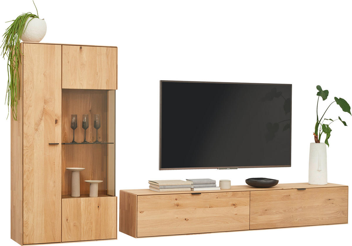 WOHNWAND  in Wildeiche 303,8/184,6/37,1 cm  - Wildeiche/Schwarz, Natur, Glas/Holz (303,8/184,6/37,1cm) - Valnatura