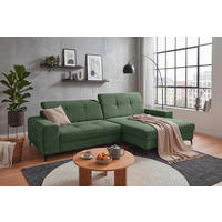 ECKSOFA SORELLA Dunkelgrün Mikrovelours Kopfteilverstellung, Sitztiefenverstellung  - Dunkelgrün/Schwarz, Design, Kunststoff/Textil (328/182cm) - MID.YOU