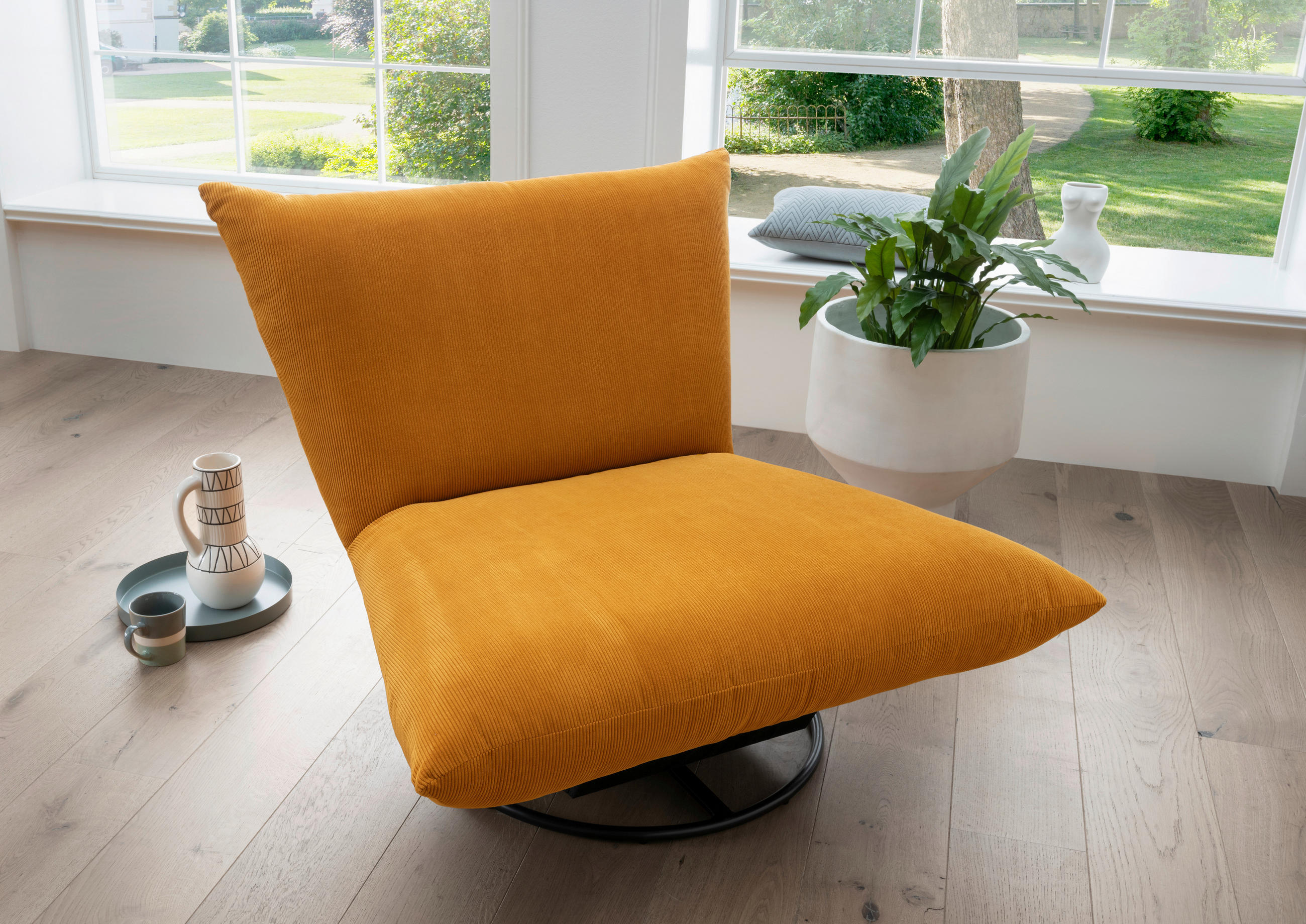 RELAXSESSEL Cord    - Gelb/Schwarz, Design, Textil/Metall (100/78/96cm) - Livetastic