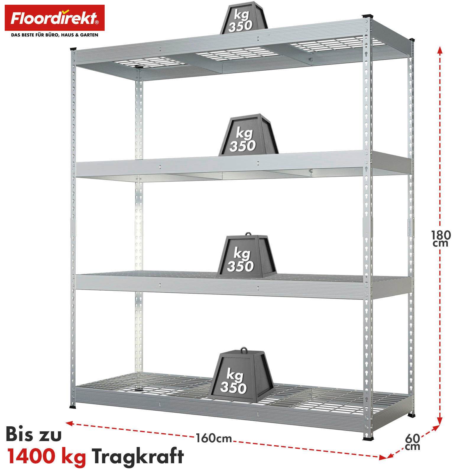 SCHWERLASTREGAL 160/180/60 cm  - Zinkfarben, Basics, Metall (160/180/60cm) - Floordirekt