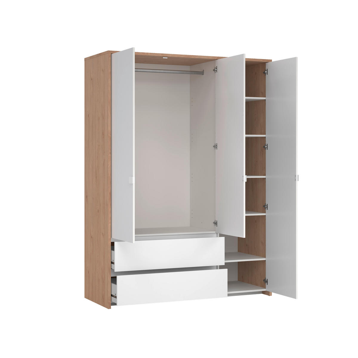 DREHTÜRENSCHRANK 149/202/58 cm 3-türig Eichefarben, Weiß  - Eichefarben/Silberfarben, KONVENTIONELL, Holzwerkstoff/Metall (149/202/58cm) - Boxxx