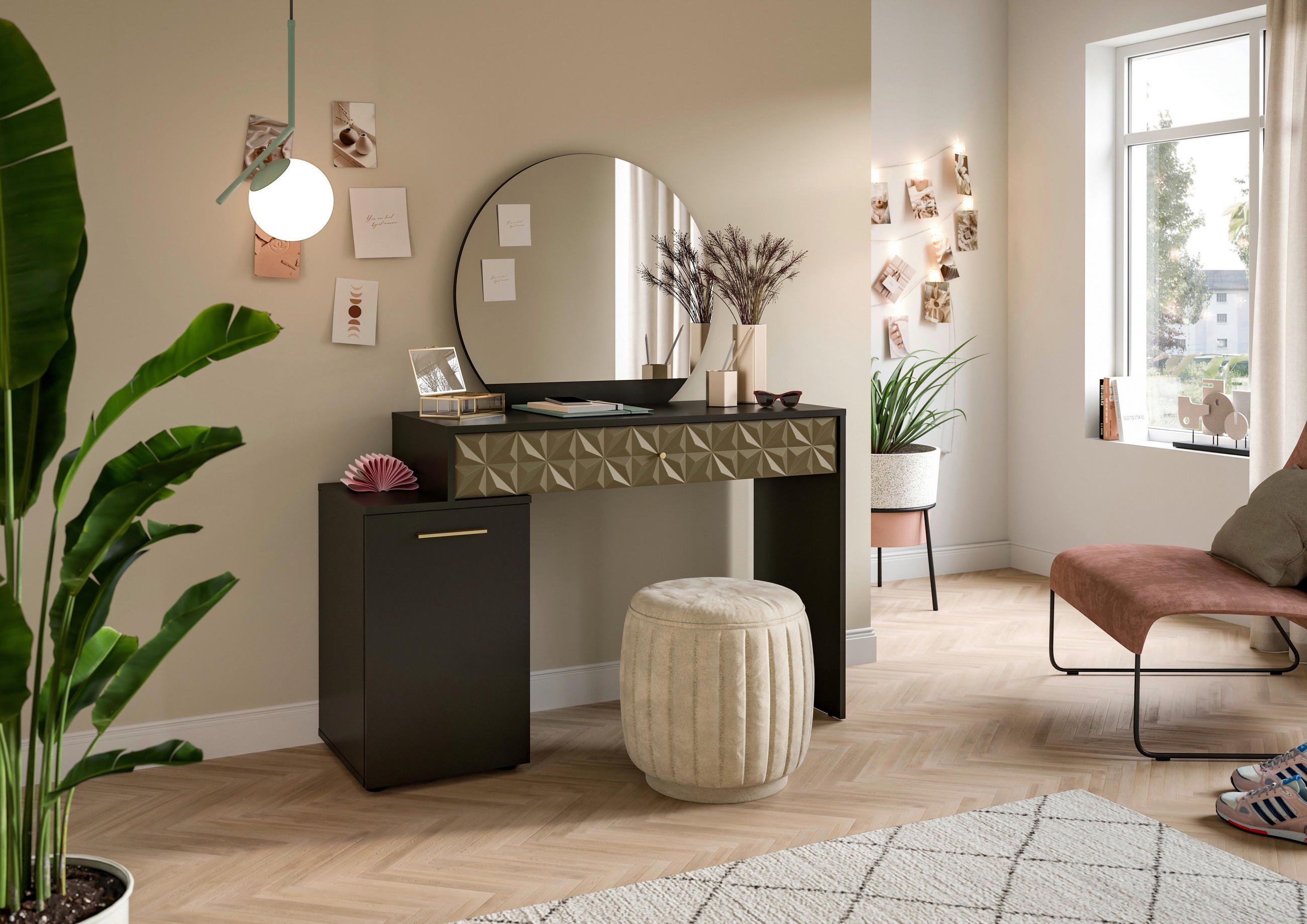 SMINKBORD i svart, guldfärgad  - svart/guldfärgad, Design, trämaterial/plast (117/42/138cm) - MID.YOU