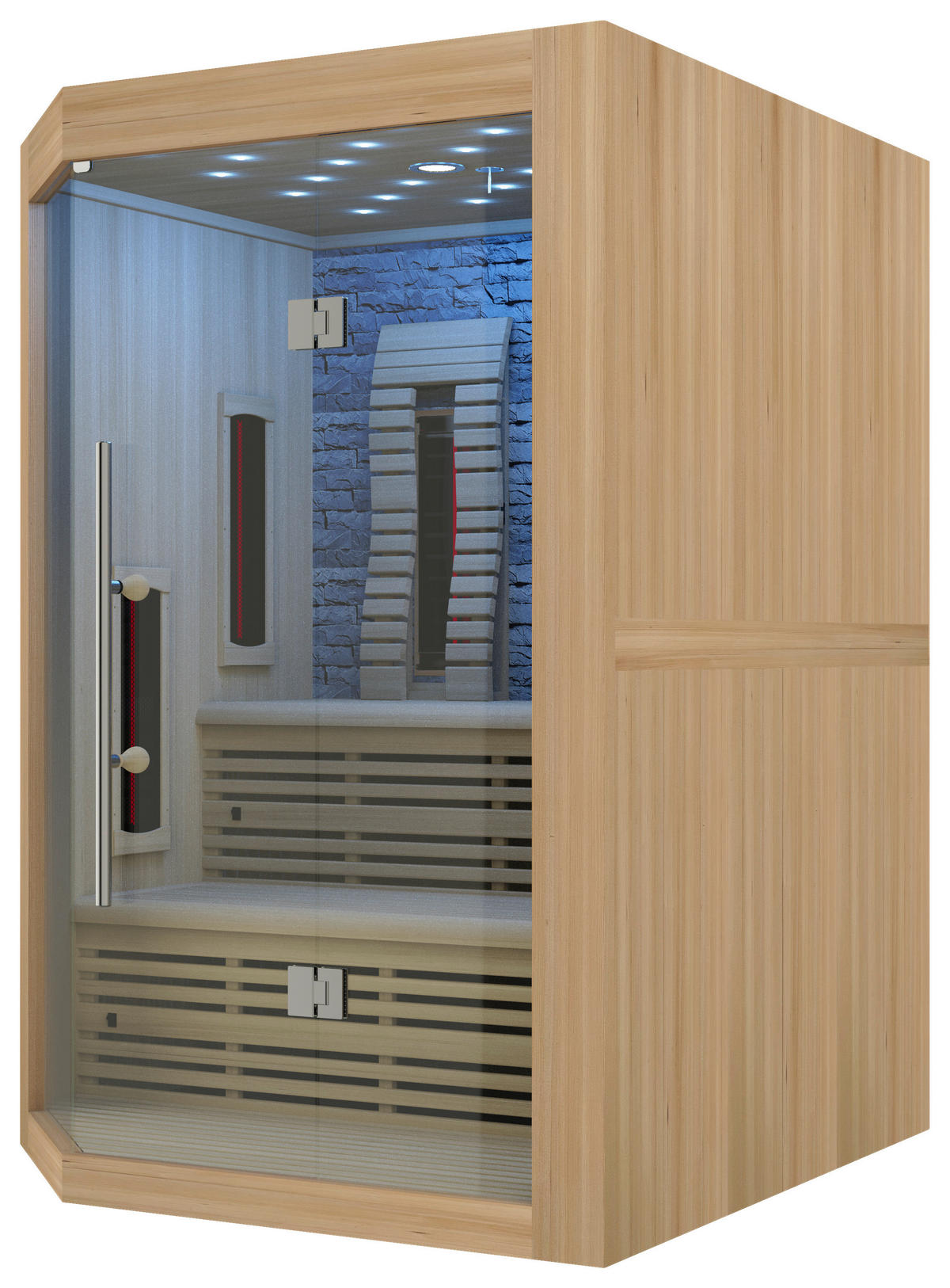 INFRAROTKABINE für 4 Personen  - Naturfarben, Basics, Glas/Holz (160/210/160cm) - Sanotechnik