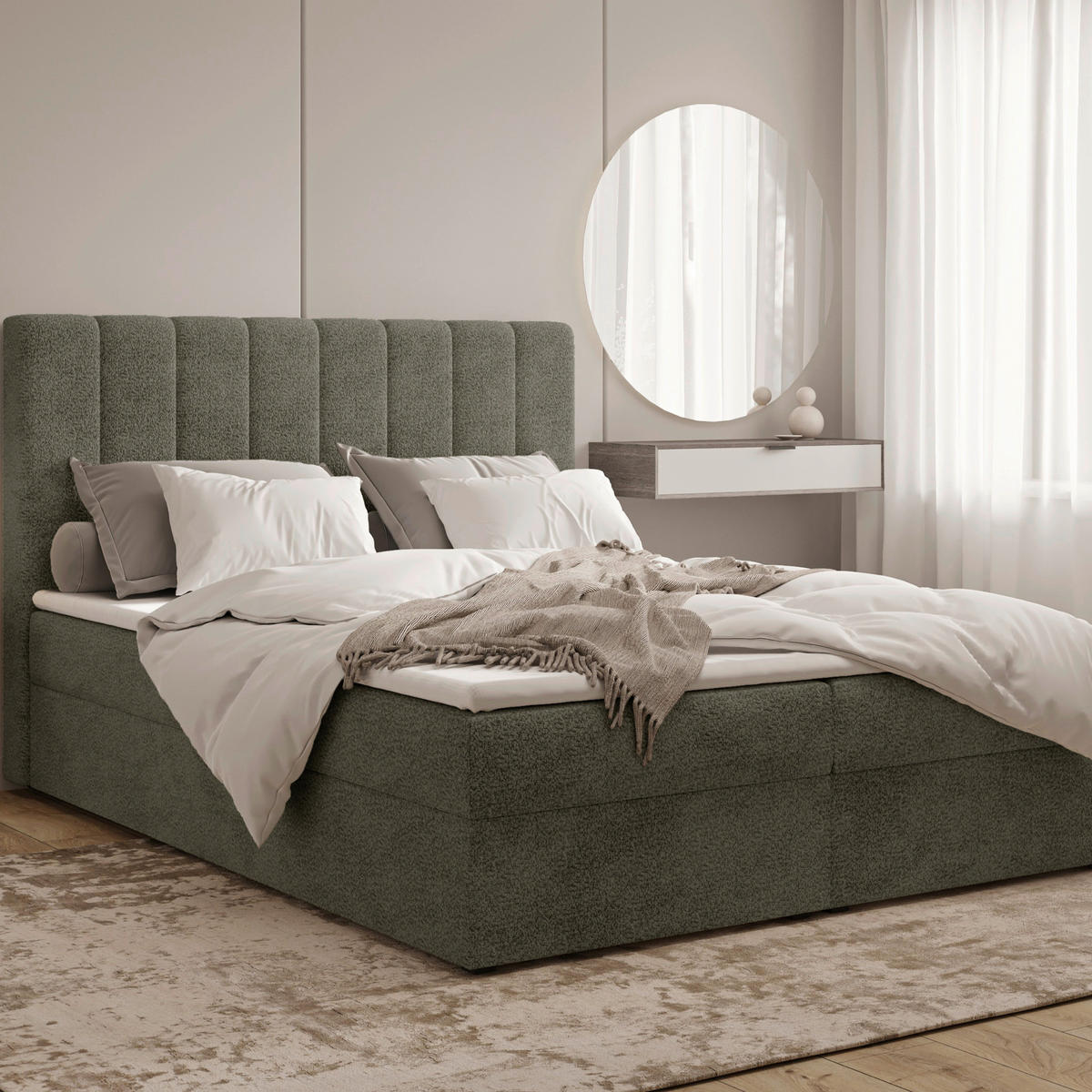 BOXBETT 160/200 cm,  in Grün, Bettkasten, Topper,  - Schwarz/Grün, MODERN, Holz/Kunststoff (160/200cm) - MID.YOU