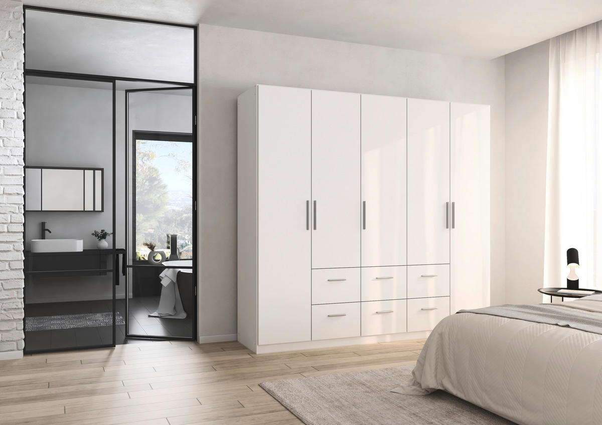 DREHTÜRENSCHRANK 226/210/54 cm,  in Weiß, 5-türig  - Alufarben/Weiß, KONVENTIONELL, Holzwerkstoff/Kunststoff (226/210/54cm) - home24