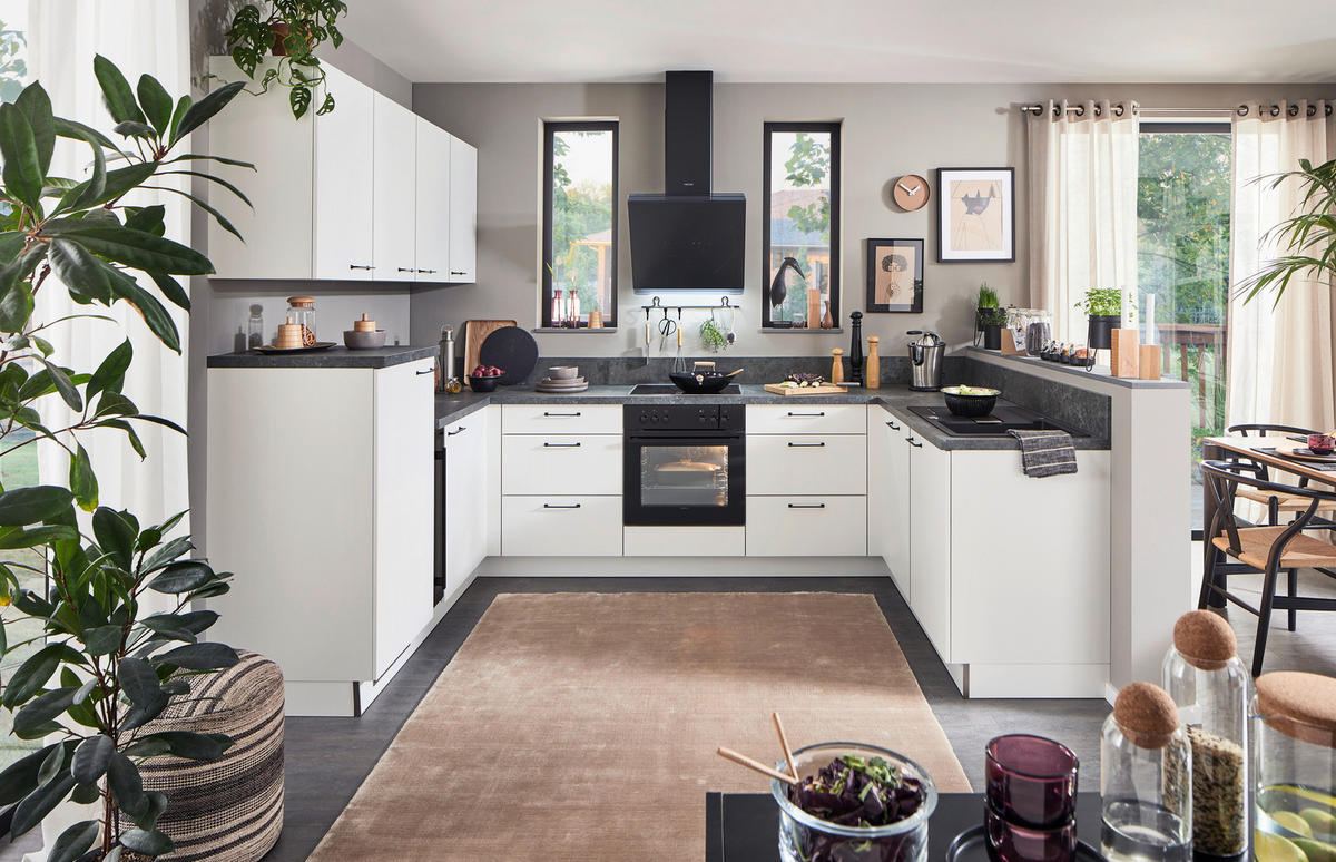 KÜCHENLEERBLOCK   in Braun, Weiß  - Schwarz/Weiß, Basics, Holzwerkstoff/Metall (200/310/185cm) - Welnova