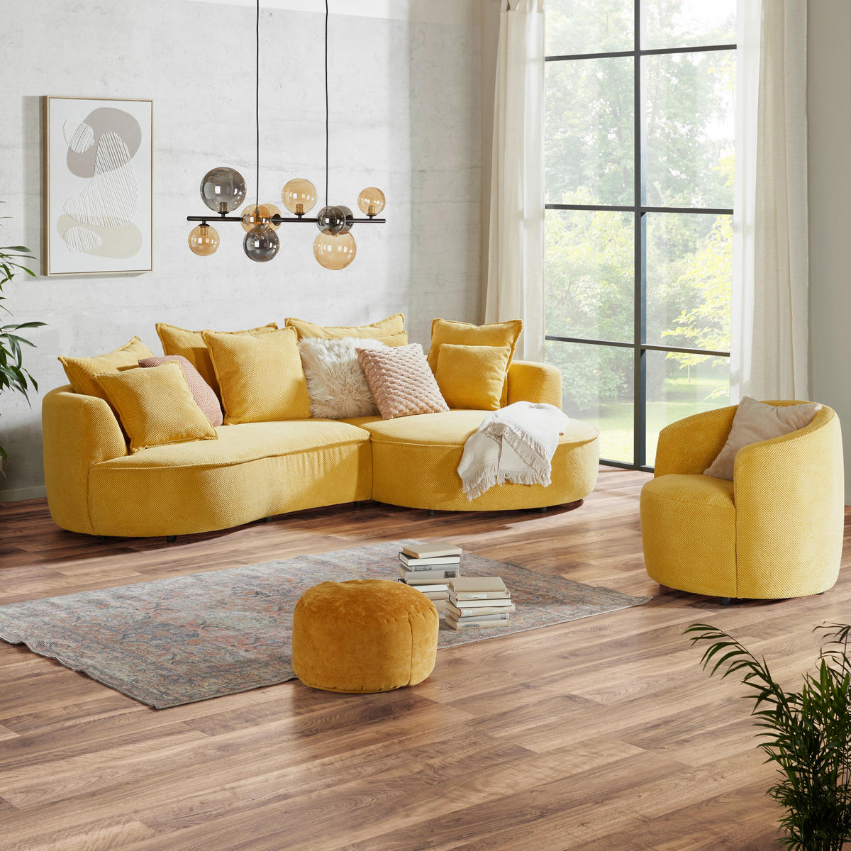 ECKSOFA in Velours, Struktur Senfgelb  - Senfgelb/Schwarz, Modern, Kunststoff/Textil (287/168cm) - Livetastic