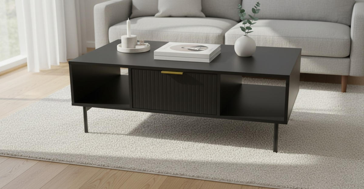 COUCHTISCH 100/55/40 cm rechteckig Schwarz  - Schwarz, Design, Holzwerkstoff/Metall (100/55/40cm) - MID.YOU