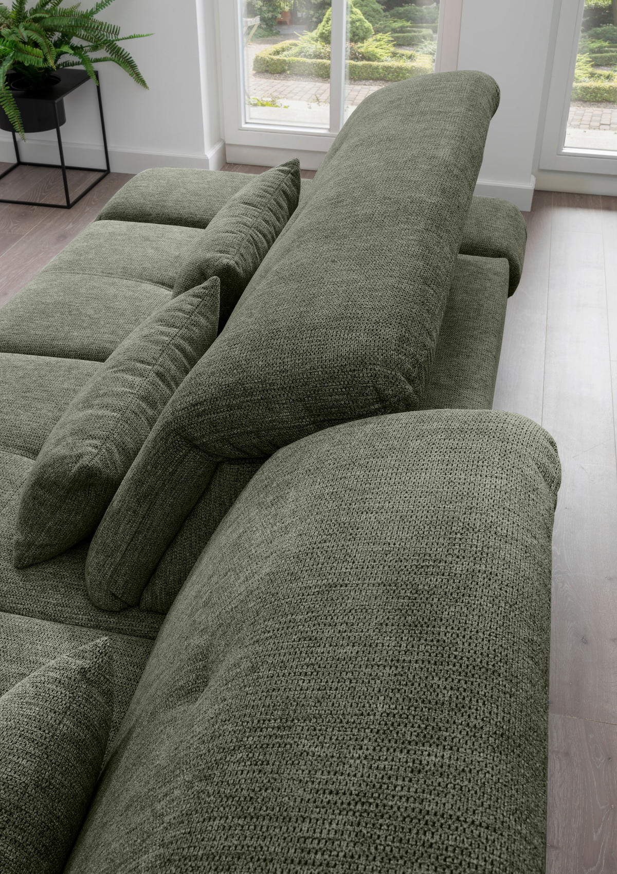ECKSOFA in Chenille Dunkelgrün  - Chromfarben/Dunkelgrün, Design, Textil/Metall (280/254cm) - Livetastic
