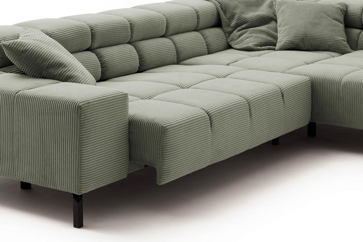 ECKSOFA in Cord Dunkelgrün  - Dunkelgrün/Schwarz, Design, Textil/Metall (321/216cm) - Hom`in