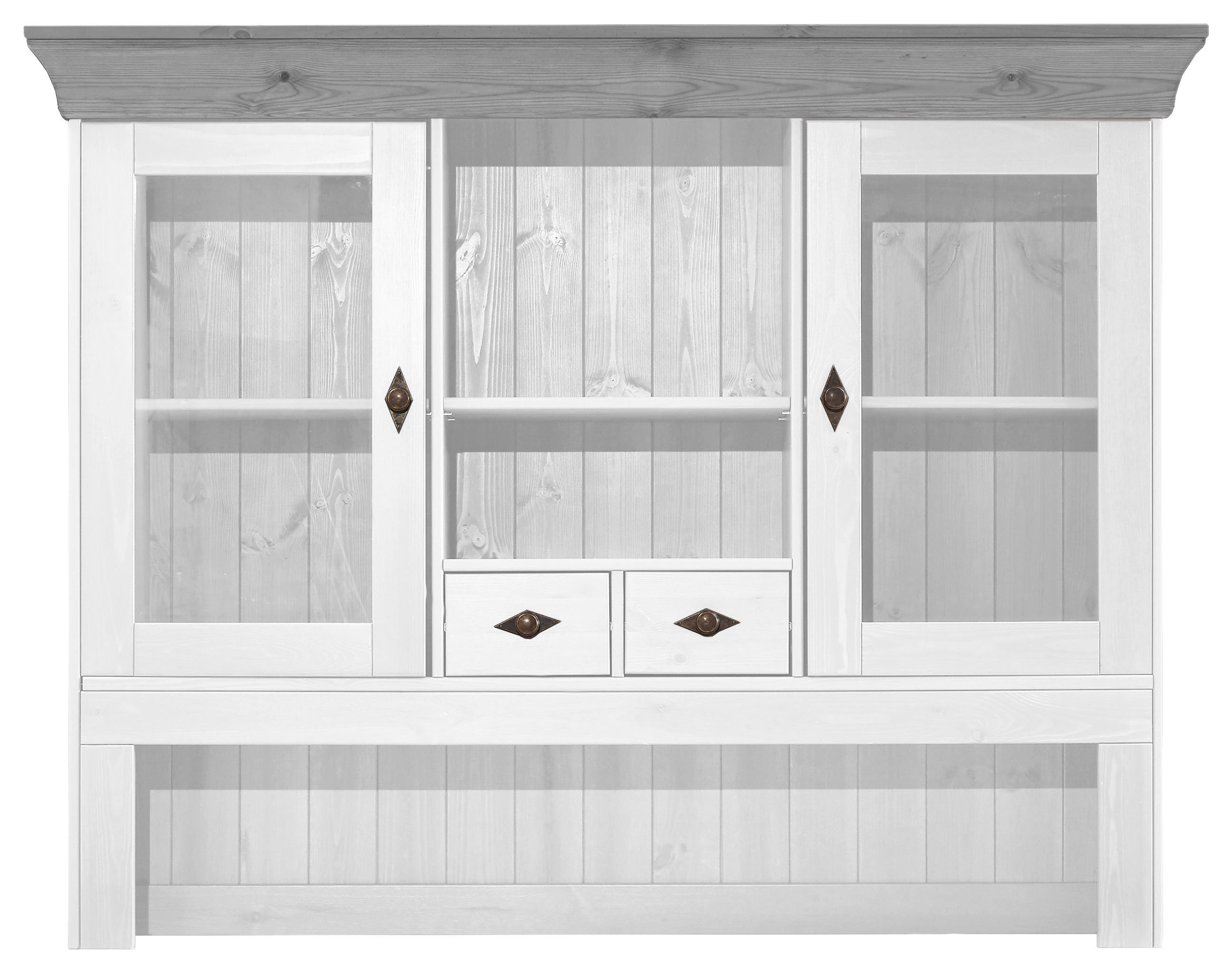 BUFFETAUFSATZ - Weiß/Grau, ROMANTIK / LANDHAUS, Glas/Holz (143/112/32cm) - Boxxx