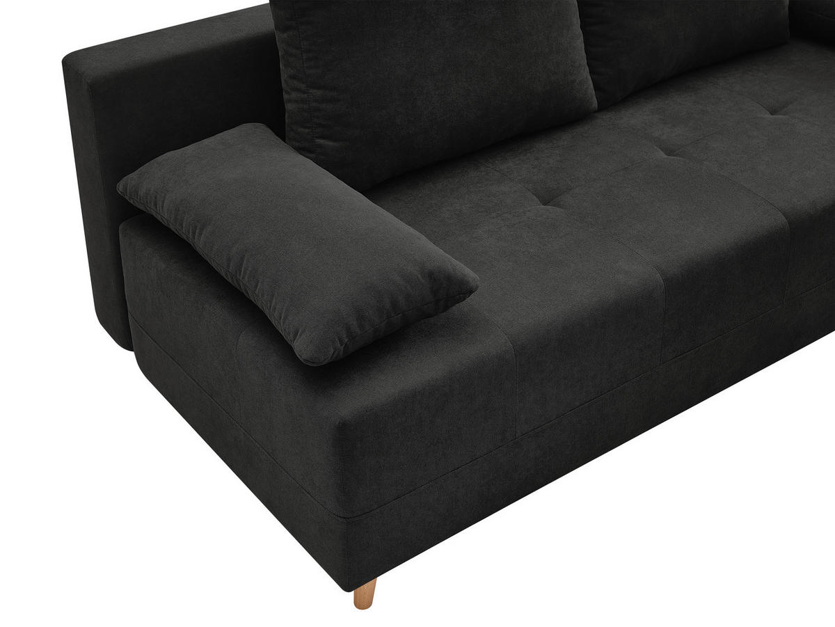 SCHLAFSOFA LUMOS Samt Schwarz  inkl. Rückenkissen, Armlehnenkissen, Schlaffunktion, Rücken echt, Stauraum  - Schwarz/Naturfarben, Design, Textil (206/96/96cm) - P & B