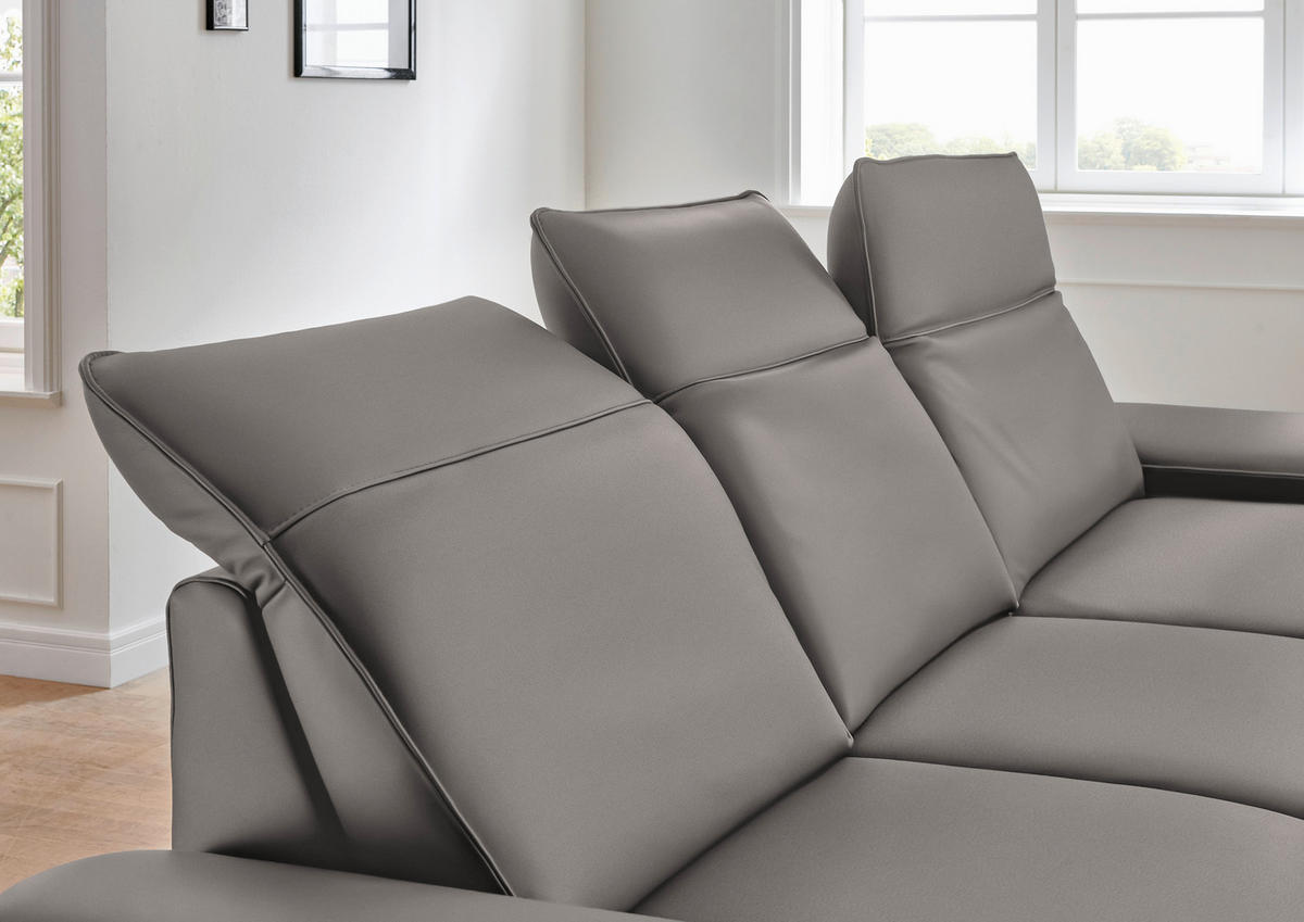 ECKSOFA in Echtleder Grau  328/193 cm  - Schwarz/Grau, Design, Leder/Metall (328/193cm) - Dieter Knoll