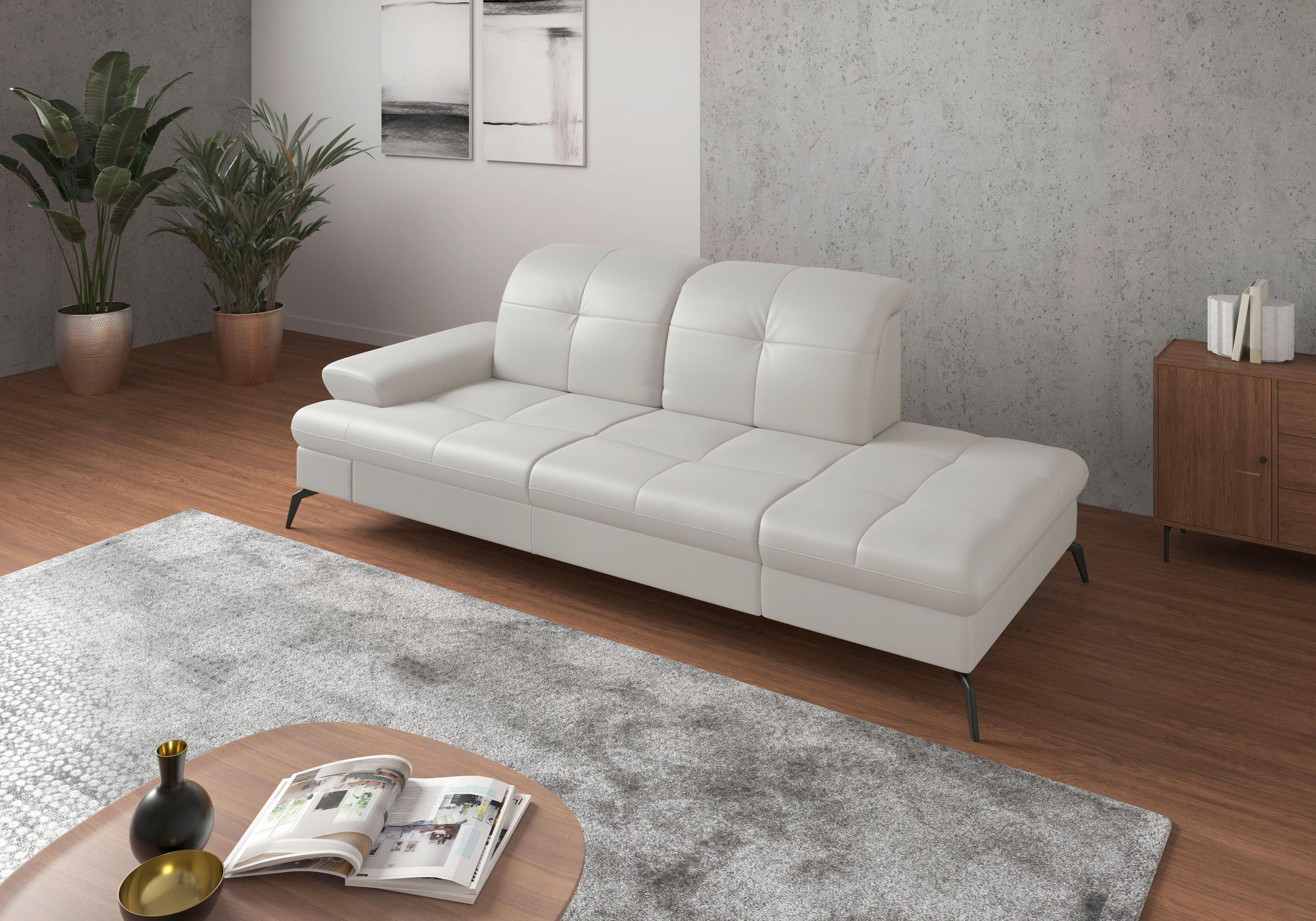 RÉCAMIERE in Echtleder Weiss  - Weiss/Schwarz, Konventionell, Leder/Metall (231/90/122cm) - Sit & More