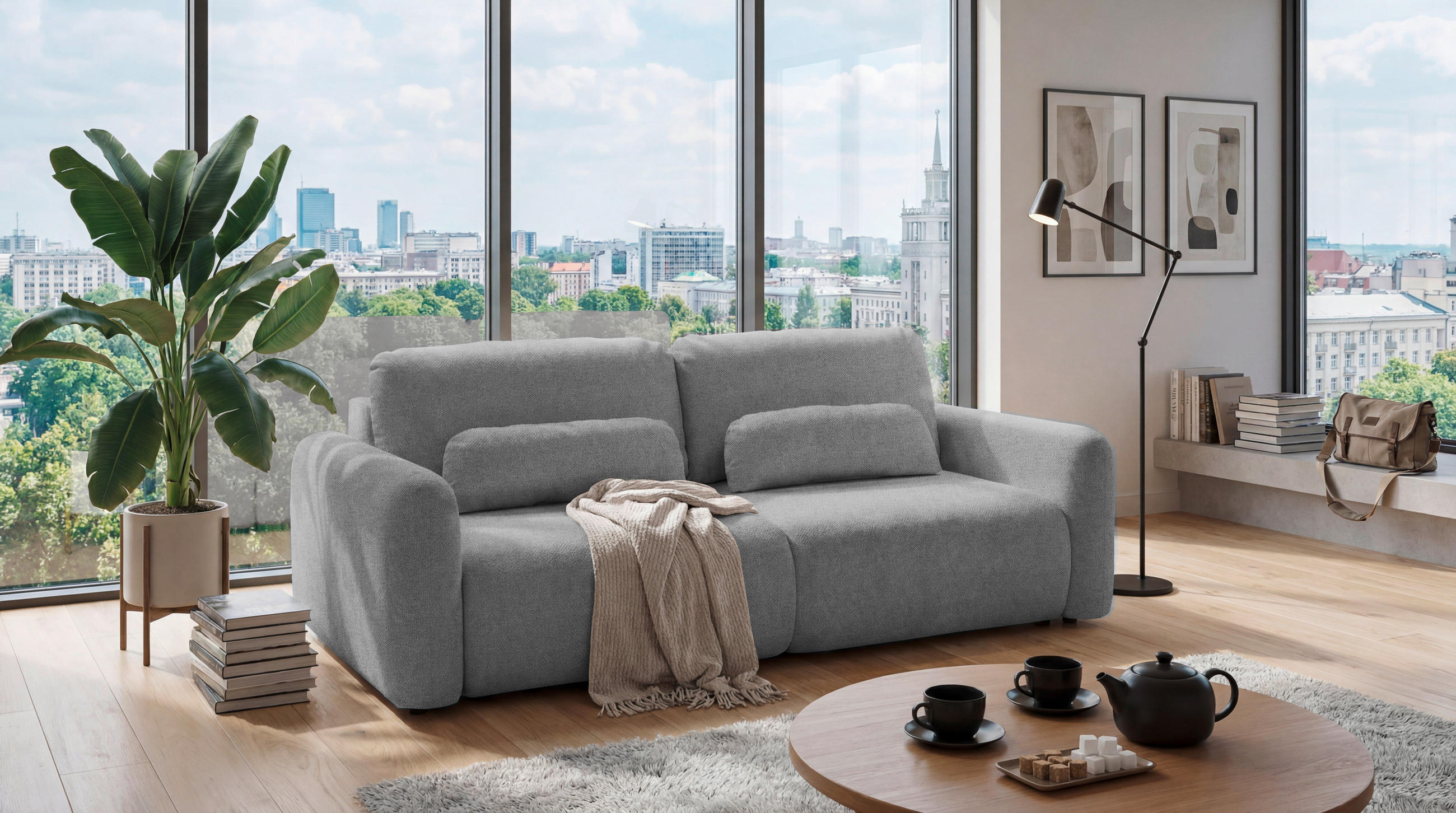 SCHLAFSOFA Webstoff Grau  - Schwarz/Grau, Modern, Kunststoff/Textil (240/89/122cm) - MID.YOU
