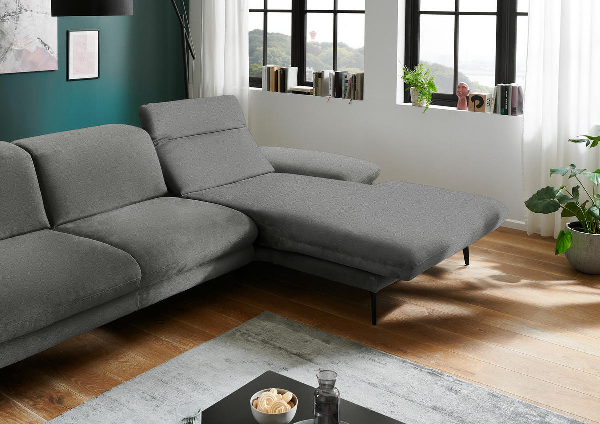 ECKSOFA in Chenille Grau  - Schwarz/Grau, Design, Textil/Metall (319/188cm) - Beldomo System
