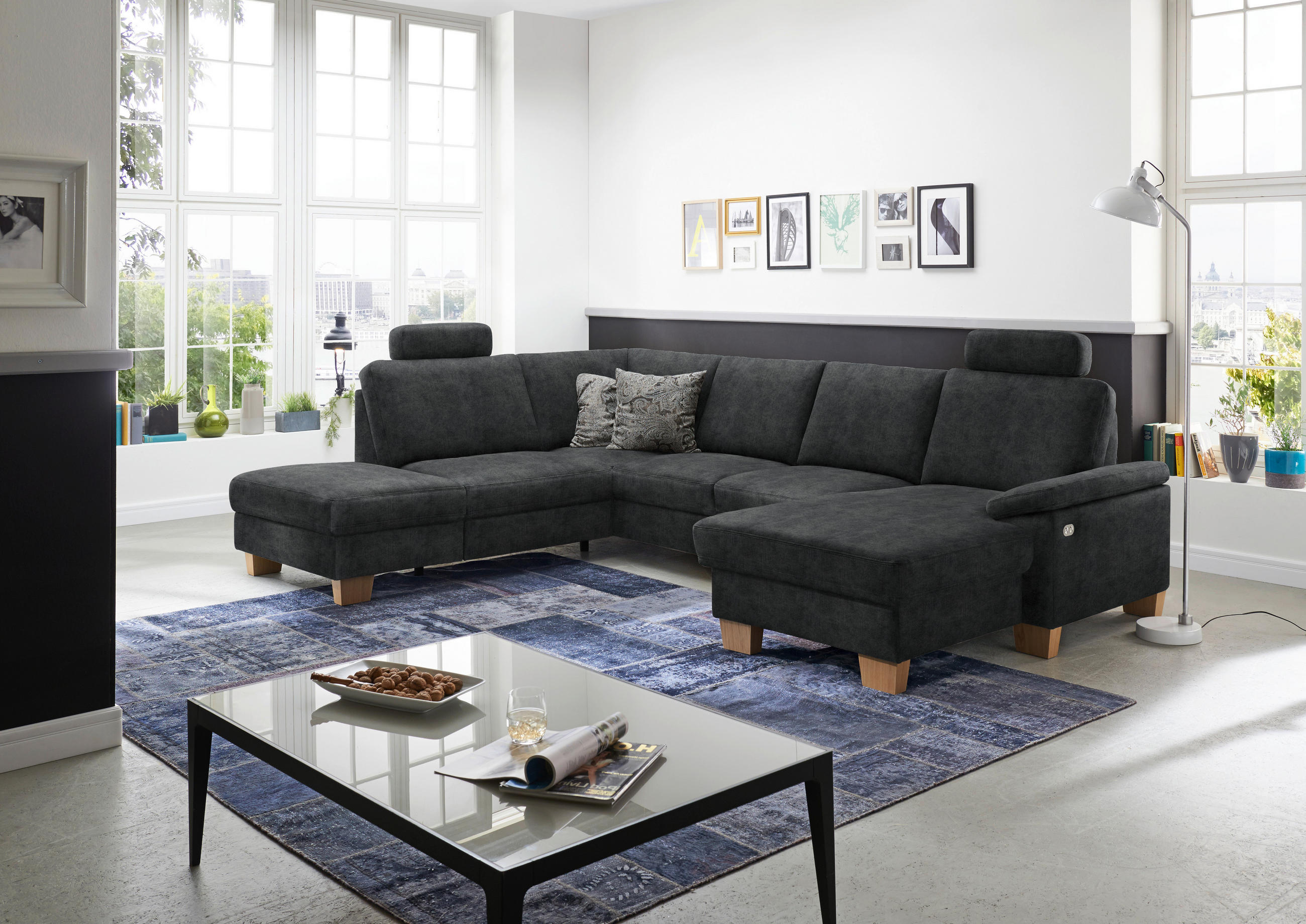 WOHNLANDSCHAFT in Velours Anthrazit  - Eichefarben/Anthrazit, Konventionell, Holz/Textil (235/316/167cm) - Beldomo System