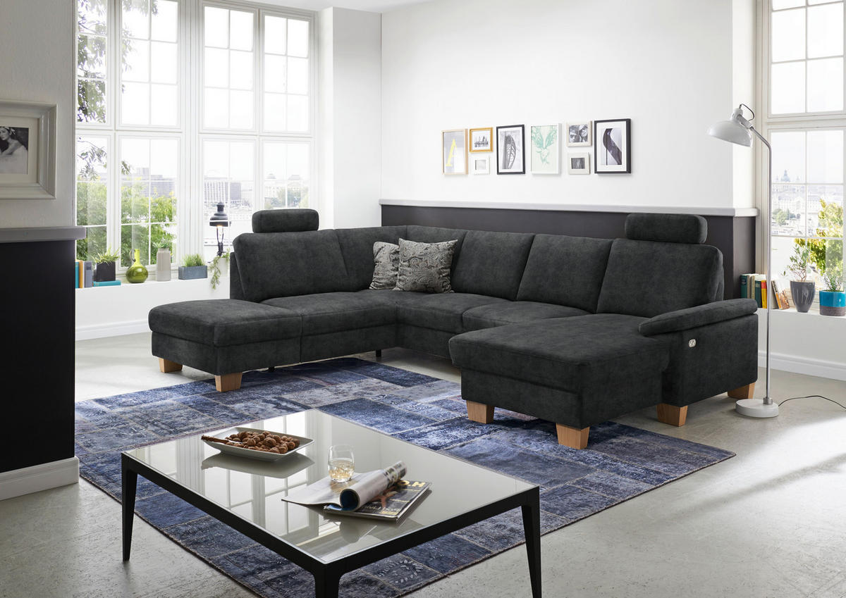 WOHNLANDSCHAFT in Velours Anthrazit  - Eichefarben/Anthrazit, Konventionell, Holz/Textil (235/316/167cm) - Beldomo System