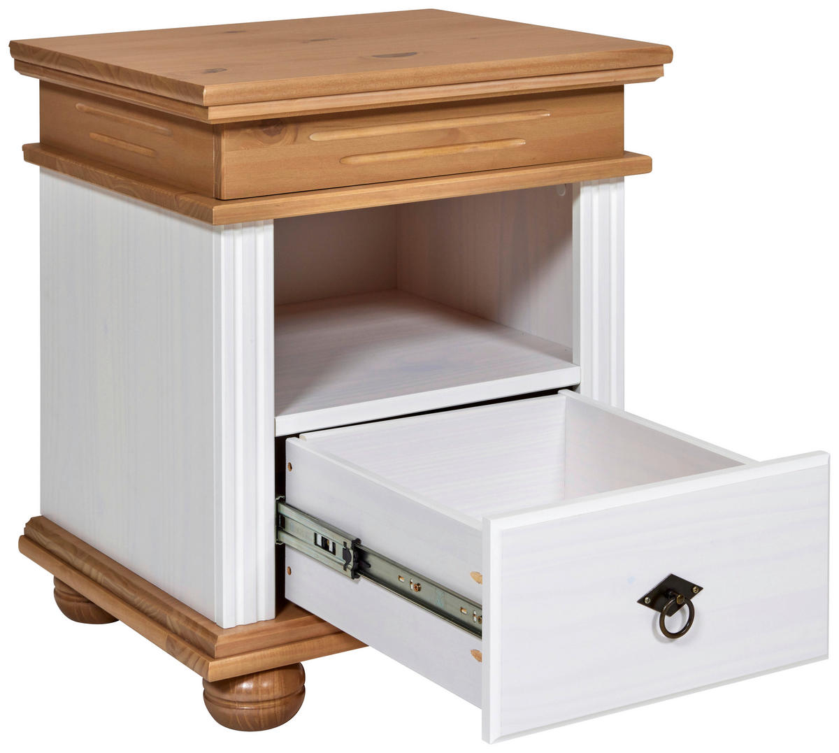 NACHTKÄSTCHEN in vollmassiv Kiefer Weiß, Eichefarben  - Eichefarben/Schwarz, LIFESTYLE, Holz/Metall (52/59/43cm) - Ti'me