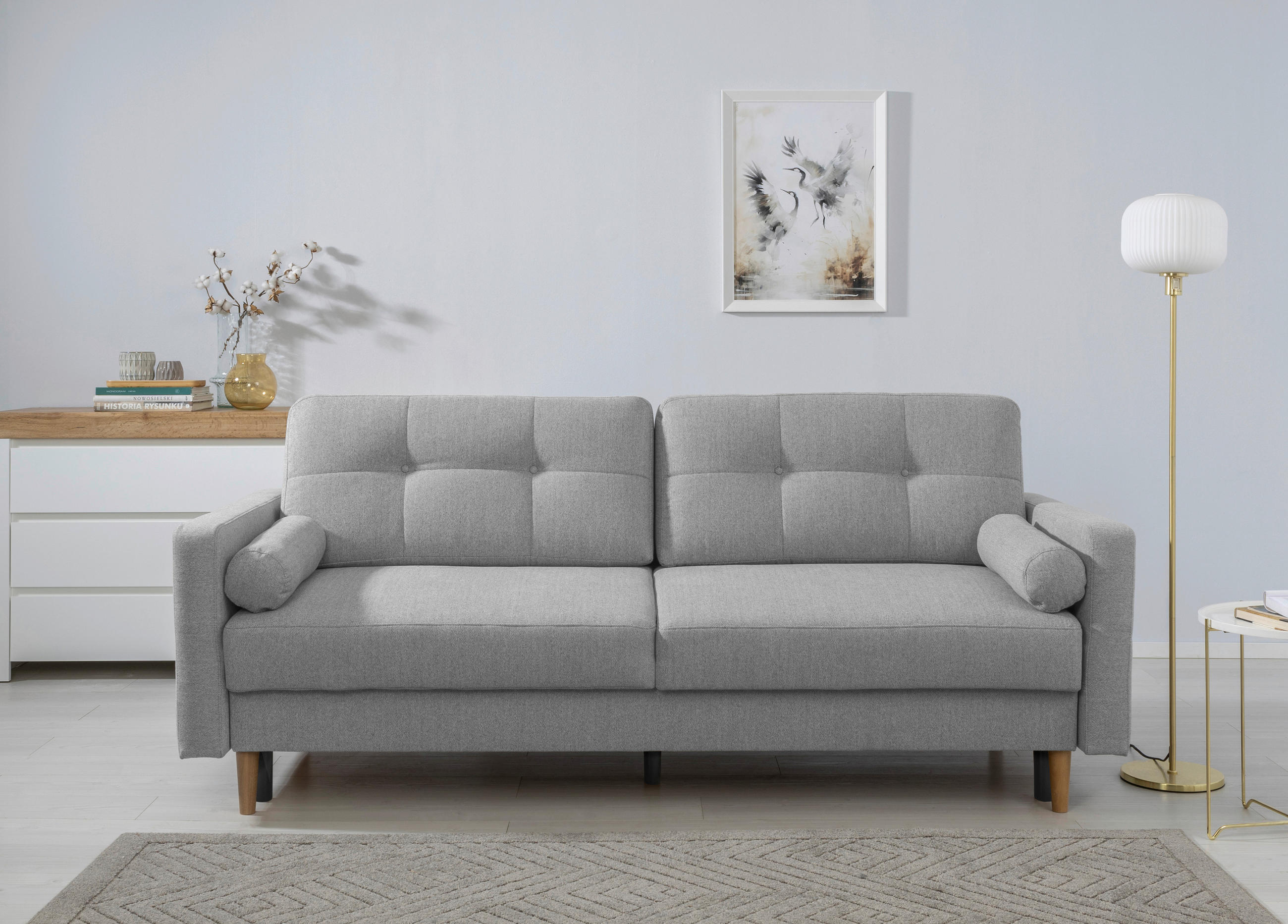 SCHLAFSOFA in Hellgrau  - Buchefarben/Hellgrau, Design, Holz/Textil (222/93/99cm) - MID.YOU