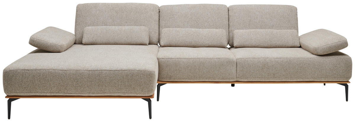 ECKSOFA Flachgewebe Hellbraun  - Hellbraun/Schwarz, Natur, Holz/Textil (176/314cm) - Valnatura