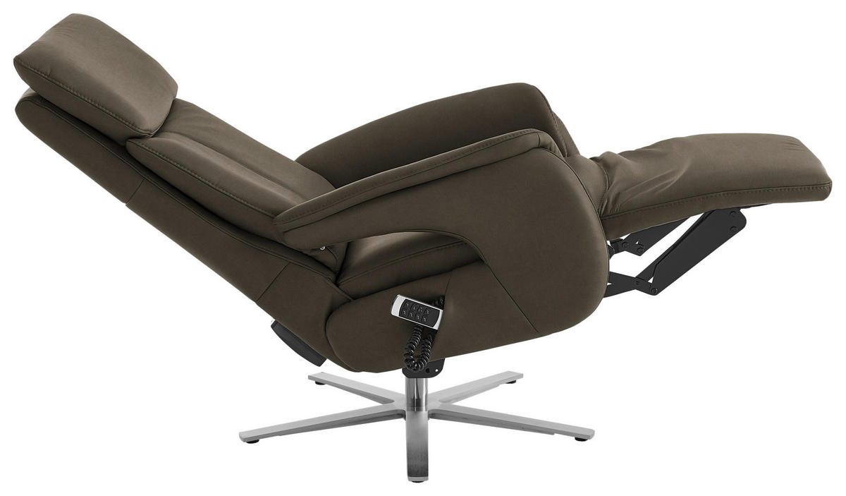 RELAXSESSEL in Leder Graubraun  - Edelstahlfarben/Graubraun, Design, Leder/Metall (70/124/85cm) - Cantus