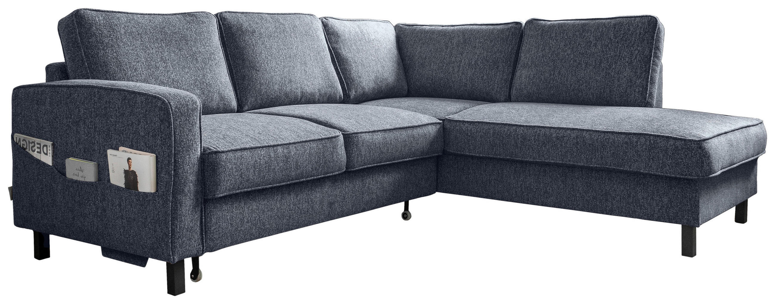 ECKSOFA in Struktur Dunkelblau  - Schwarz/Dunkelblau, Holz/Textil (233/198cm) - MID.YOU