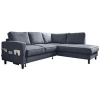 ECKSOFA in Struktur Dunkelblau  - Schwarz/Dunkelblau, Holz/Textil (233/198cm) - MID.YOU