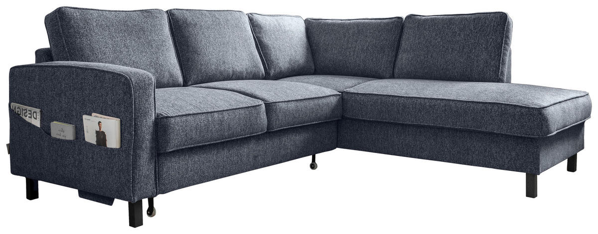 ECKSOFA in Struktur Dunkelblau  - Schwarz/Dunkelblau, Holz/Textil (233/198cm) - MID.YOU