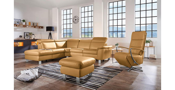 ECKSOFA in Echtleder Cognac  - Cognac/Alufarben, Design, Leder/Metall (242/271cm) - Cantus