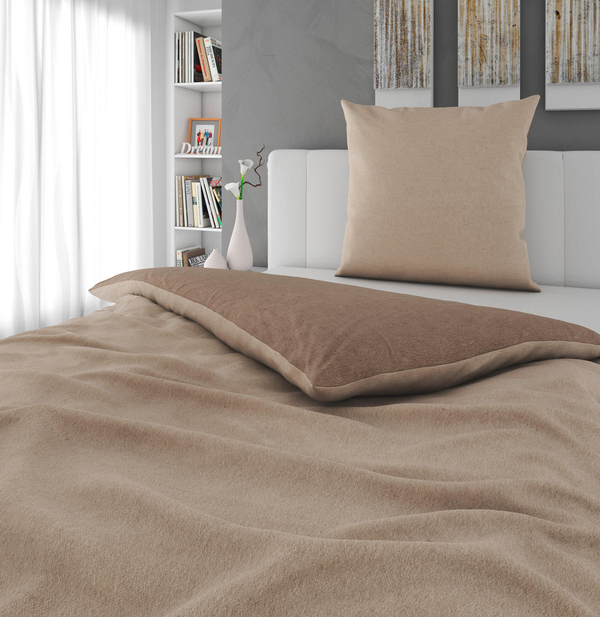 WENDEBETTWÄSCHE 2-teilig Flanell 155/220 cm  - Beige, Basics, Textil (155/220cm) - Novel