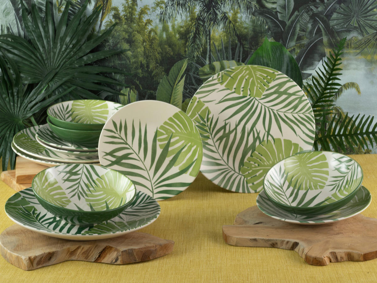 KOMPLETT SERVIS TROPICANA GRÜN 12 delar  - vit/grön, Basics, keramik - Creatable