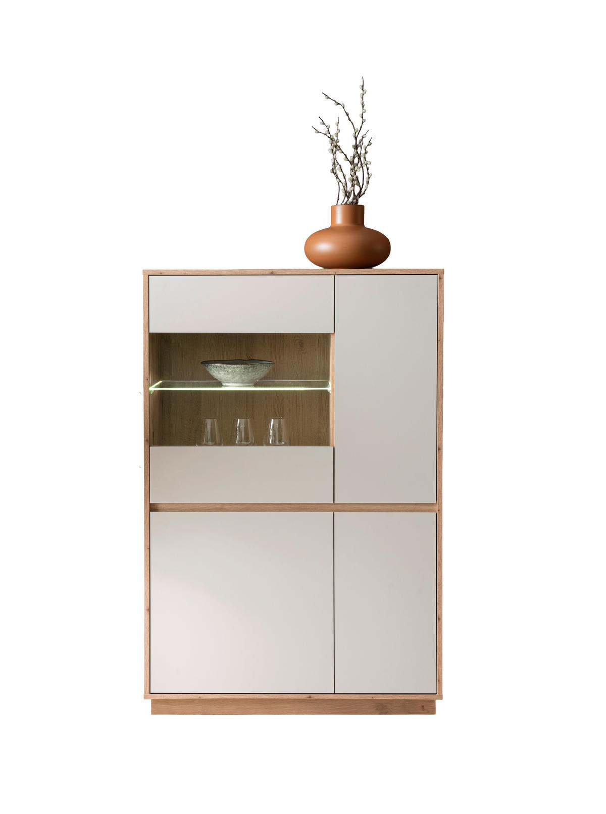 VITRINE  in Kaschmir, Eiche Artisan - Kaschmir/Eiche Artisan, Design, Glas/Holzwerkstoff (75/144/40cm) - MID.YOU