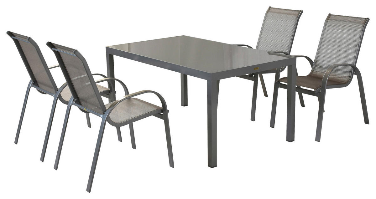 GARTENSET 5-teilig  - Silberfarben/Braun, MODERN, Textil/Metall - Gardenson