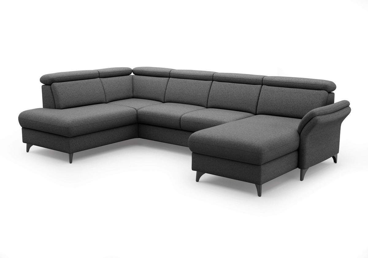 WOHNLANDSCHAFT Flachgewebe Dunkelgrau  - Dunkelgrau/Schwarz, Konventionell, Textil/Metall (193/321/166cm) - Sit & More