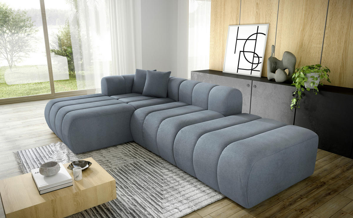ECKSOFA Blau Webstoff Zierkissen  - Blau/Schwarz, LIFESTYLE, Kunststoff/Textil (178/289cm) - Milino
