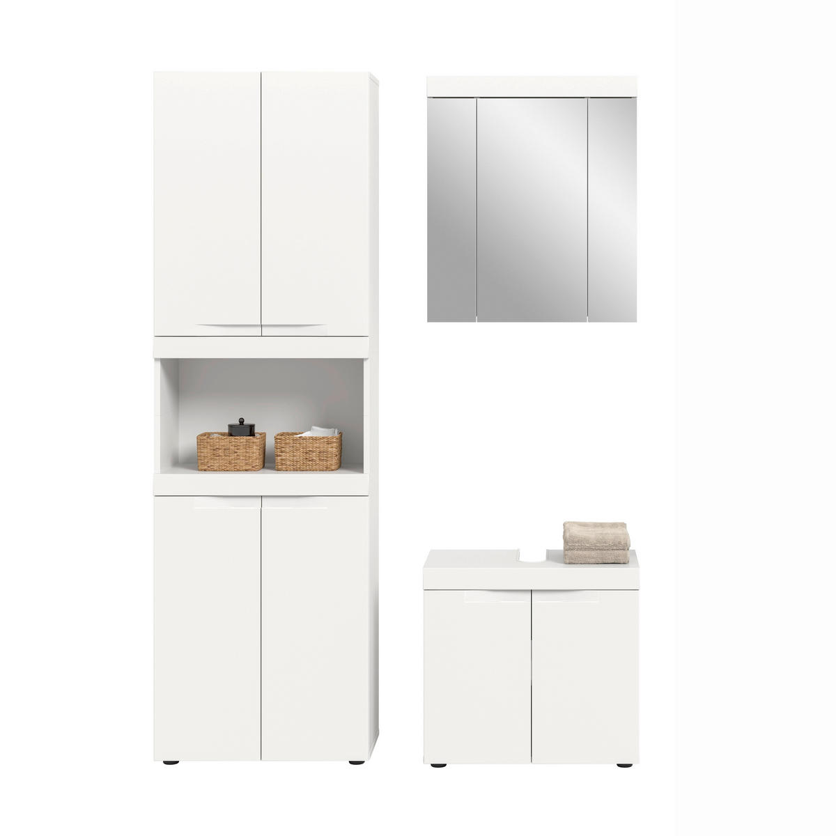 BADEZIMMER 3-teilig  in 135 cm  - Schwarz/Weiß, Trend, Glas/Holzwerkstoff (135cm) - MID.YOU