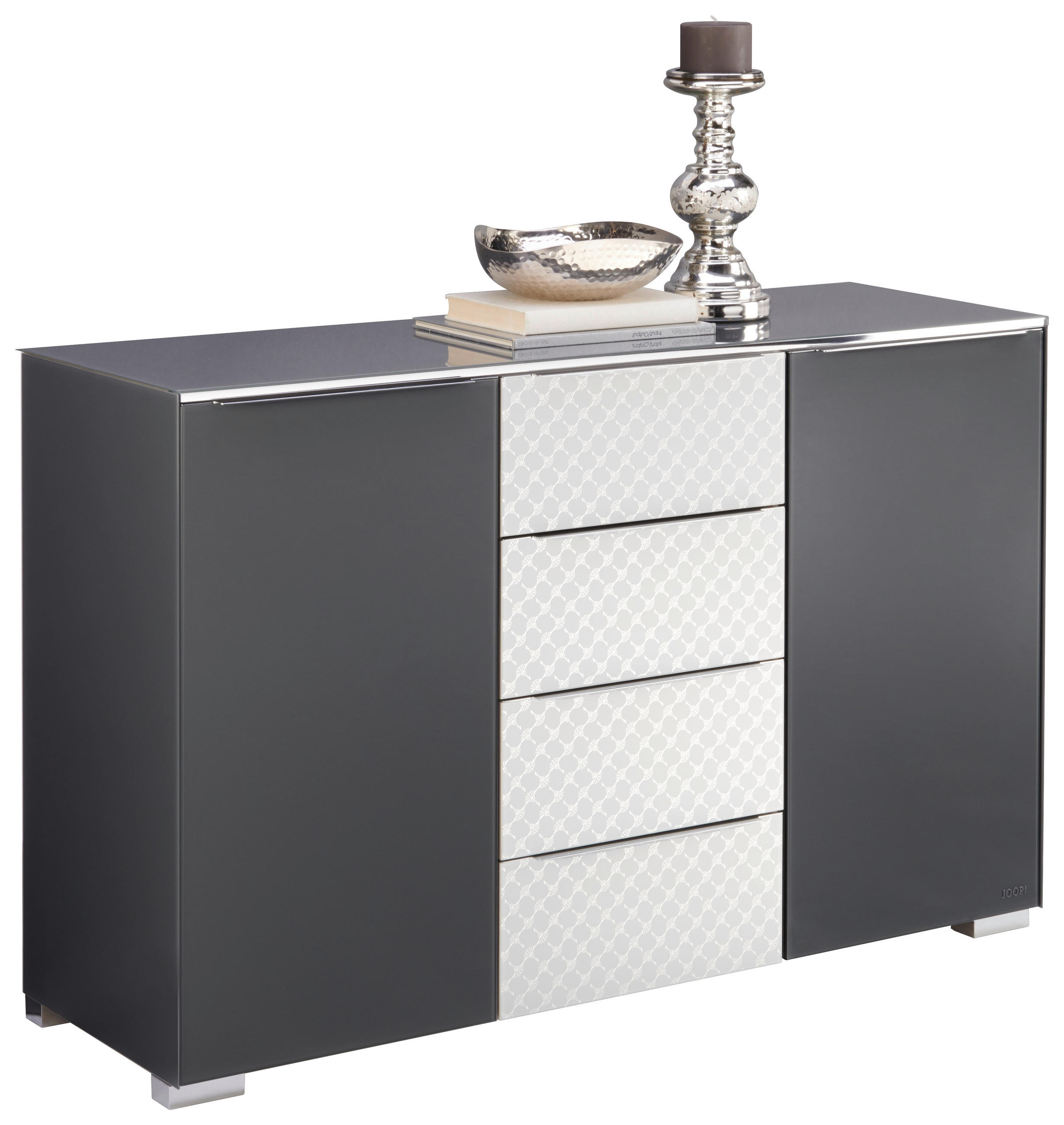 KOMMODE 120/77/40 cm in Hellgrau, Dunkelgrau - Chromfarben/Dunkelgrau, Design, Glas/Holzwerkstoff (120/77/40cm) - Joop!