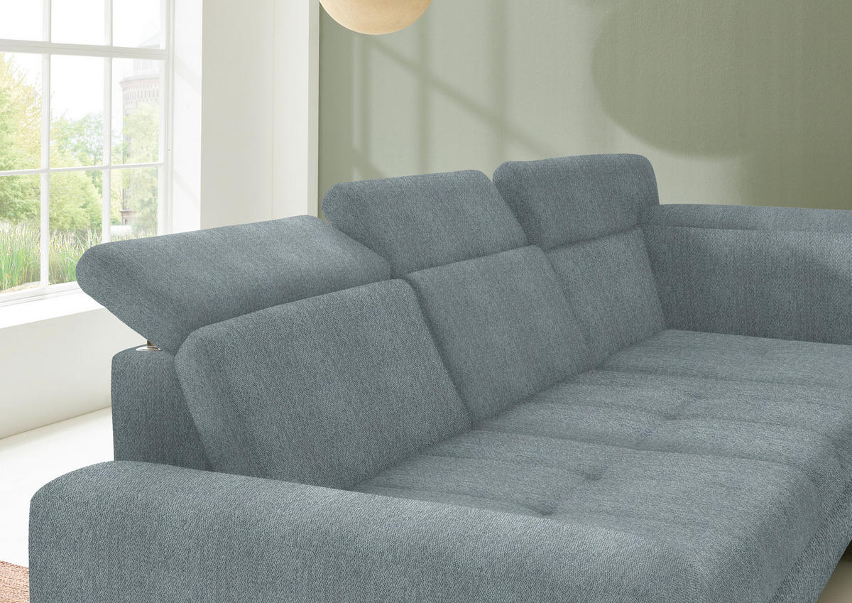 ECKSOFA in Chenille Blaugrau  - Blaugrau/Schwarz, Design, Textil/Metall (310/220cm) - Beldomo Style
