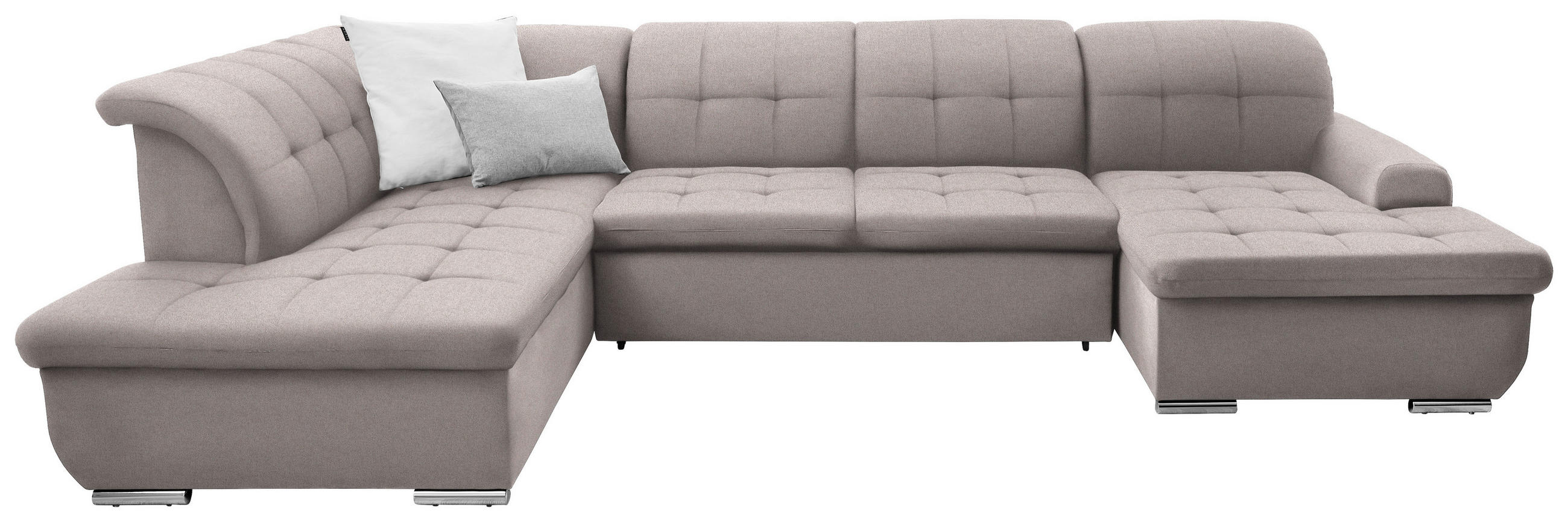 WOHNLANDSCHAFT inkl. Funktion Taupe Flachgewebe  - Taupe/Silberfarben, Design, Textil/Metall (208/342/145cm) - Cantus