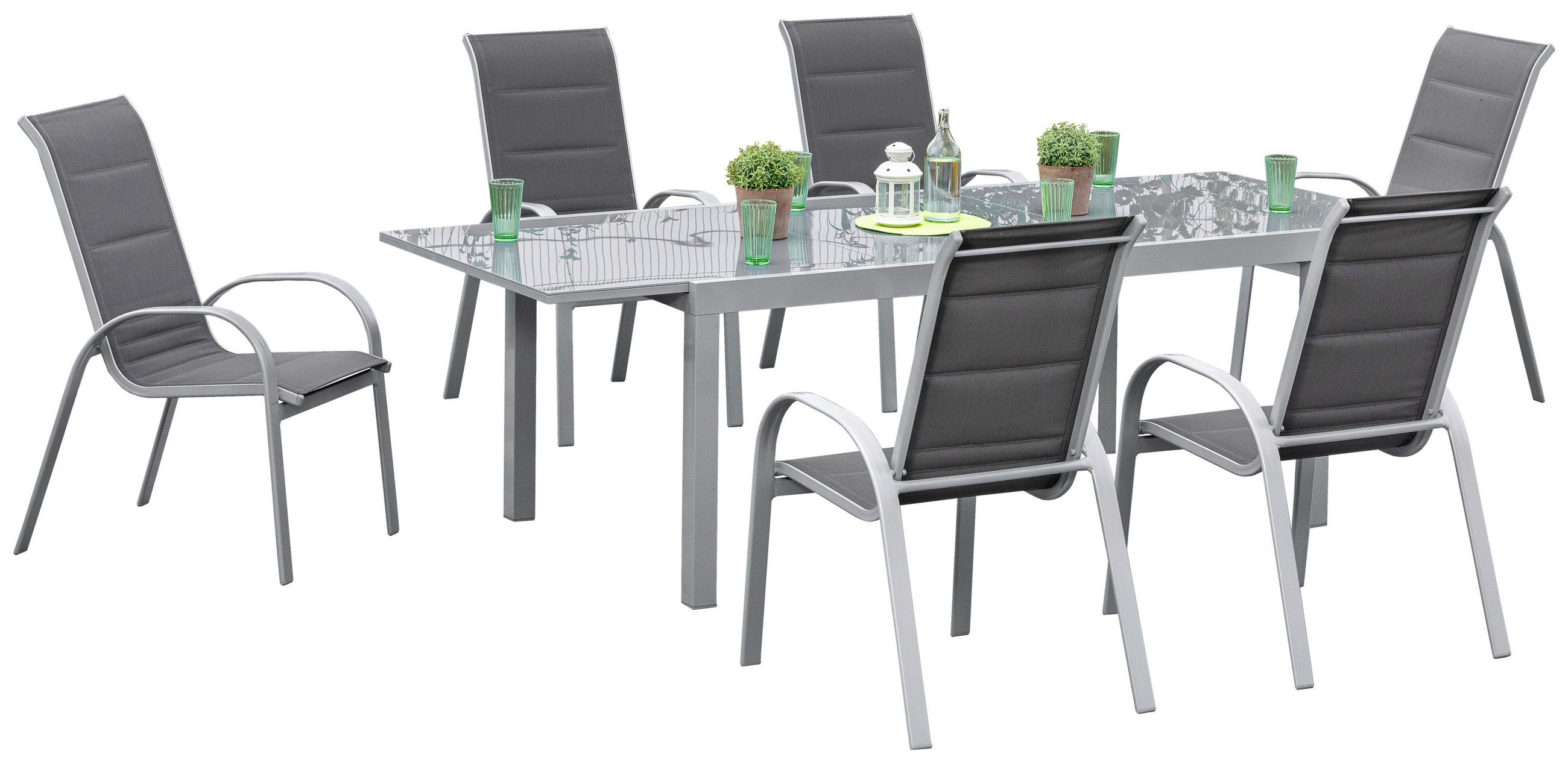 GARTENSET 7-teilig  - Silberfarben/Braun, KONVENTIONELL, Glas/Textil - Gardenson