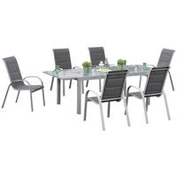 GARTENSET 7-teilig Aluminium ,[ ]}7-teilig  - Silberfarben/Braun, KONVENTIONELL, Glas/Textil - Gardenson